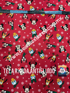 Microfibra Antifluidos Rígido Mickey, Pluto, Minnie navideño fondo rojo