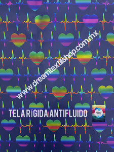 Microfibra Antifluidos Rígido Corazon electocardiograma azul marino