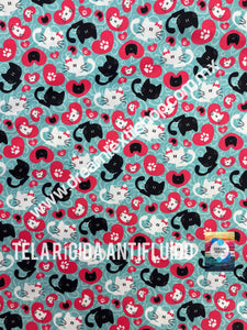 Microfibra Antifluidos Rígido Gatitos Corazón fondo aqua