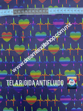 Cargar imagen en el visor de la galería, Microfibra Antifluidos Rígido Corazon electocardiograma azul marino
