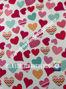 Microfibra Stretch Antifluidos Corazones colores fondo blanco