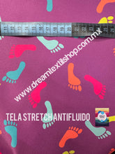Cargar imagen en el visor de la galería, Microfibra Stretch Antifluidos Pies tie dye fondo morado
