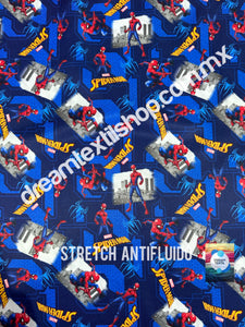 Microfibra Stretch Antifluidos Spiderman wall fondo azul