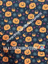 Cargar imagen en el visor de la galería, Microfibra Stretch Antifluidos Halloween Calabazas Telaraña
