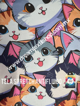 Cargar imagen en el visor de la galería, Microfibra Stretch Antifluidos Gatitos tiernos gris grande
