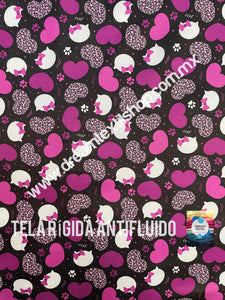 Microfibra Antifluidos Rígido Gatitos Corazon rosa fondo negro