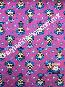 Chifon Estampado Frida fondo rosa