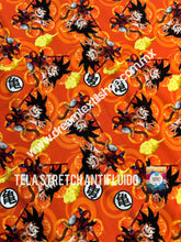 Cargar imagen en el visor de la galería, Microfibra Stretch Antifluidos Dragon Ball fondo naranja
