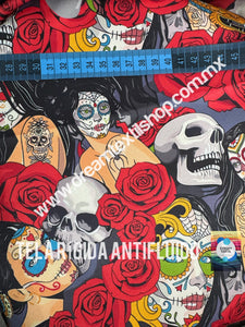 Microfibra Antifluidos Rígido Calavera Rosas Catrina