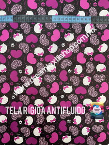 Microfibra Antifluidos Rígido Gatitos Corazon rosa fondo negro