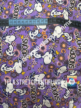 Cargar imagen en el visor de la galería, Microfibra Stretch Antifluidos Snoopy fondo lila
