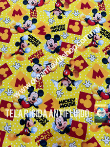 Microfibra Antifluidos Rígido Mickey Silueta fondo amarillo