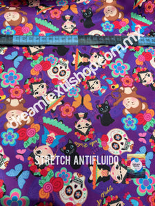 Microfibra Stretch Antifluidos Frida fondo morado