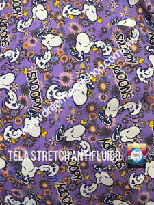 Microfibra Stretch Antifluidos Snoopy fondo lila