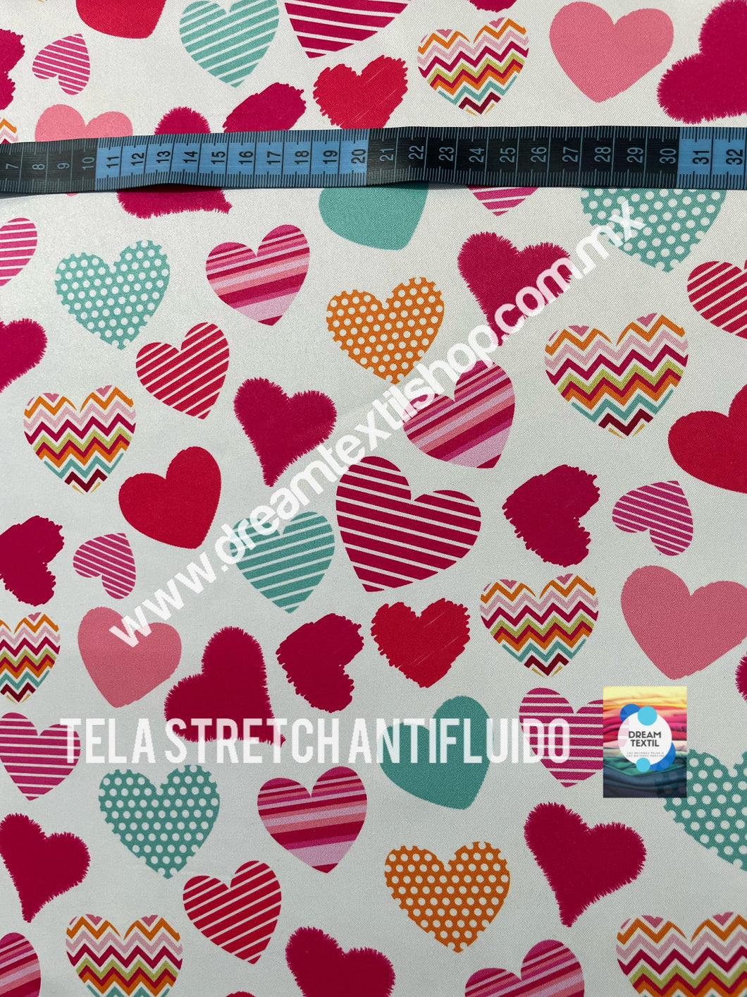 Microfibra Stretch Antifluidos Corazones colores fondo blanco