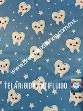 Cargar imagen en el visor de la galería, Microfibra Antifluidos Rígido Muelita fondo azul estrellita
