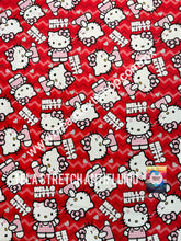 Cargar imagen en el visor de la galería, Microfibra Stretch Antifluidos Kitty fondo rojo
