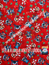 Cargar imagen en el visor de la galería, Microfibra Antifluidos Rígido Stitch fondo rojo navideño
