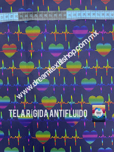 Microfibra Antifluidos Rígido Corazon electocardiograma azul marino