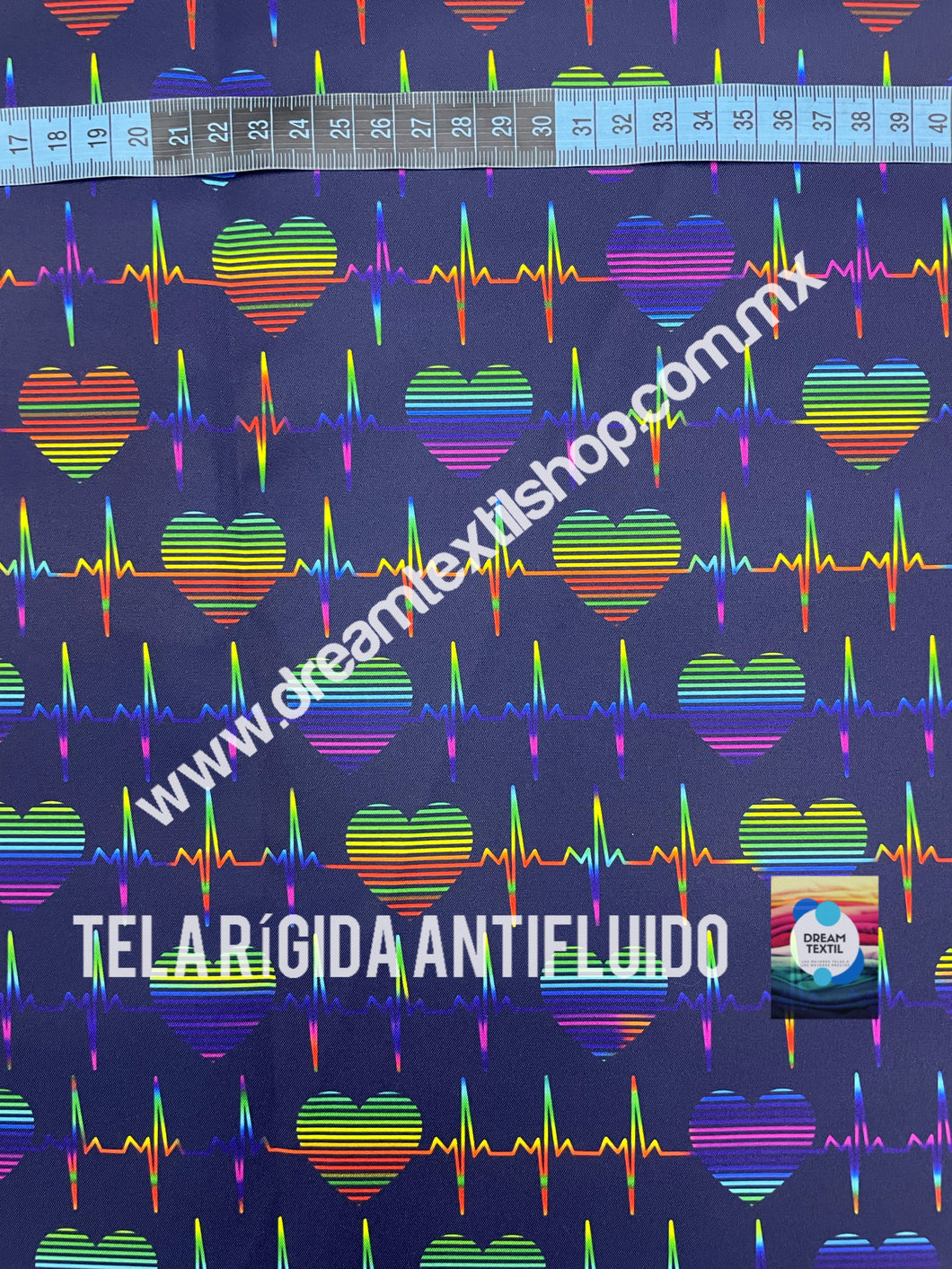 Microfibra Antifluidos Rígido Corazon electocardiograma azul marino