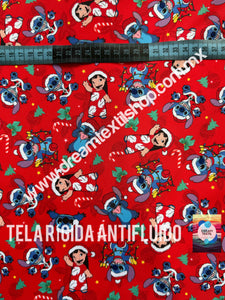 Microfibra Antifluidos Rígido Stitch fondo rojo navideño