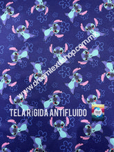 Cargar imagen en el visor de la galería, Microfibra Antifluidos Rígido Stitch fondo azul flor
