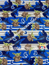 Cargar imagen en el visor de la galería, Microfibra Antifluidos Rígido Starwars Baby Yoda rayas

