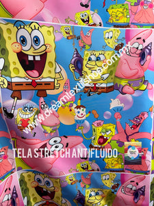 Microfibra Stretch Antifluidos bob Esponja Collage cap (48 x 48cm centrado 20cm)