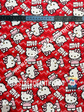 Cargar imagen en el visor de la galería, Microfibra Stretch Antifluidos Kitty fondo rojo
