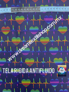 Microfibra Antifluidos Rígido Corazon electrocardiograma azul marino