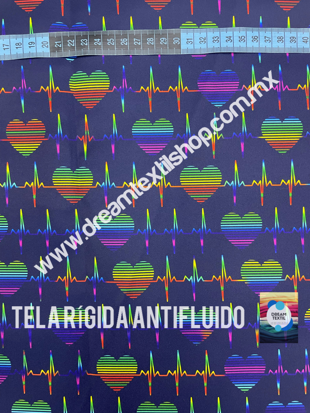 Microfibra Antifluidos Rígido Corazon electrocardiograma azul marino