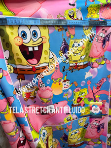 Microfibra Stretch Antifluidos bob Esponja Collage cap (48 x 48cm centrado 20cm)