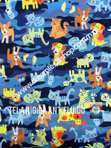 Microfibra Antifluidos Rígido Gatitos Camuflaje azul