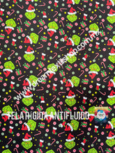 Cargar imagen en el visor de la galería, Microfibra Antifluidos Rígido Grinch Navideño fondo negro
