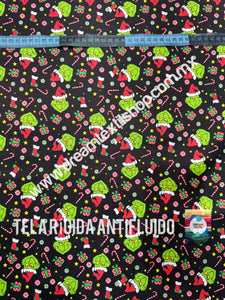 Microfibra Antifluidos Rígido Grinch Navideño fondo negro
