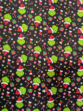 Cargar imagen en el visor de la galería, Microfibra Stretch Antifluidos Grinch Navideño fondo negro
