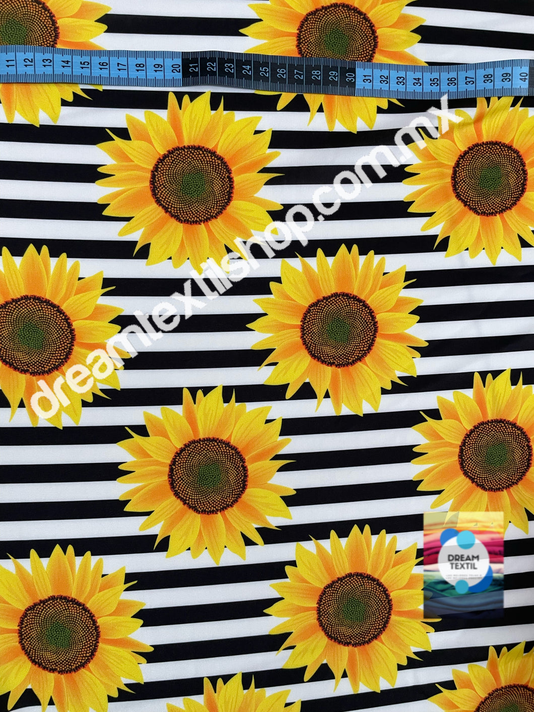 Lycra de Polyester Girasoles rayas