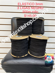 Elastico negro 0.3mm de ancho 200 metros el rollo