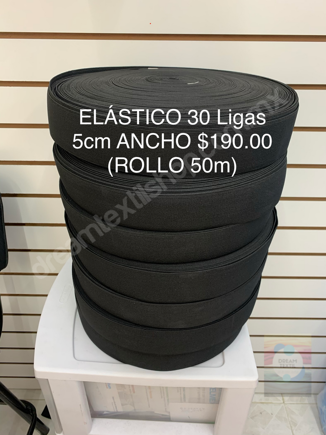 ElÌÁstico Negro 5cm de ancho 50 metros el rollo